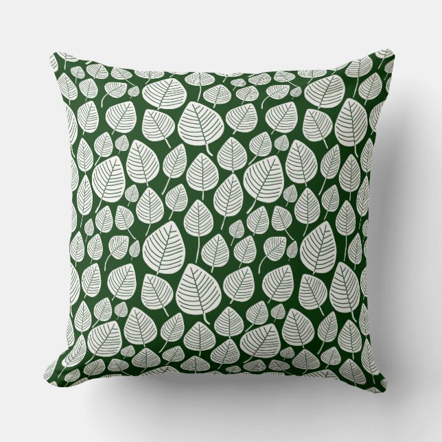 Leaf Pattern 02 - White on Dark Green Kussen (Voorkant)