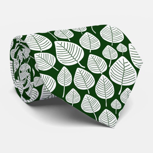 Leaf Pattern 02 - White on Dark Green Stropdas (Opgerold)