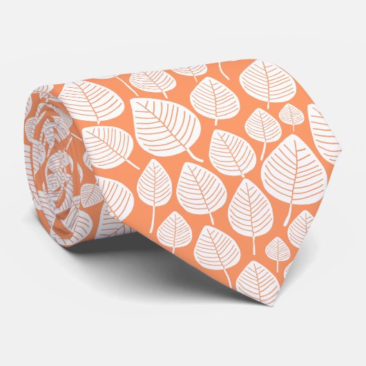 Leaf Pattern 02 - White on Peach Stropdas (Opgerold)