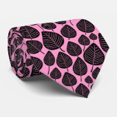 Leaf Pattern 02 - Zwart op Roze Stropdas (Opgerold)