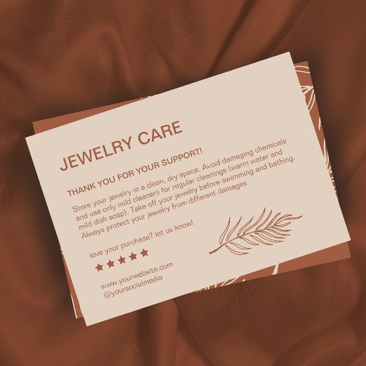 Leaf Pattern Product Jewely Care Hartelijk dank Visitekaartje