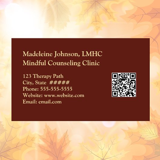 Leaf Pattern Psychologist  Counselor QR Code Visitekaartje
