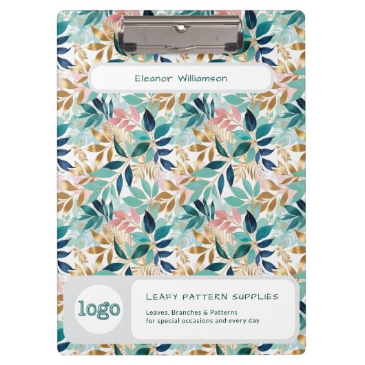 Leaf Pattern Small Business Name Logo Klembord (Voorkant)
