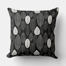 Leaf Pattern - White on Black Kussen