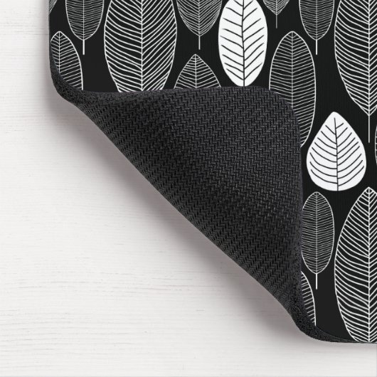 Leaf Pattern - White on Black Muismat (Hoek)