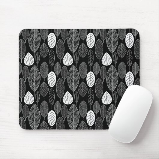 Leaf Pattern - White on Black Muismat (Met muis)
