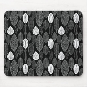 Leaf Pattern - White on Black Muismat