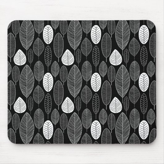 Leaf Pattern - White on Black Muismat (Voorkant)