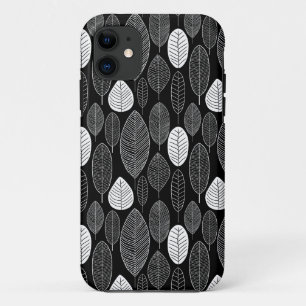 Leaf Pattern - Zwart op wit iPhone 11 Hoesje