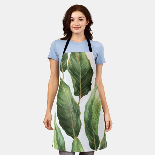 Leaf Print Apron Schort (Gedragen)