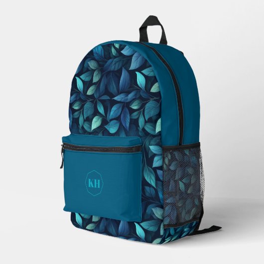 Leaf Print Rugzak | Botanische Patroon Schooltas (Achterkant Hoek Rechts)