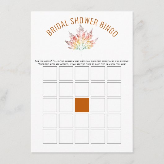 Leaf print sinaasappel vrijgezellenfeest bingo spe informatiekaartje (Voorkant)