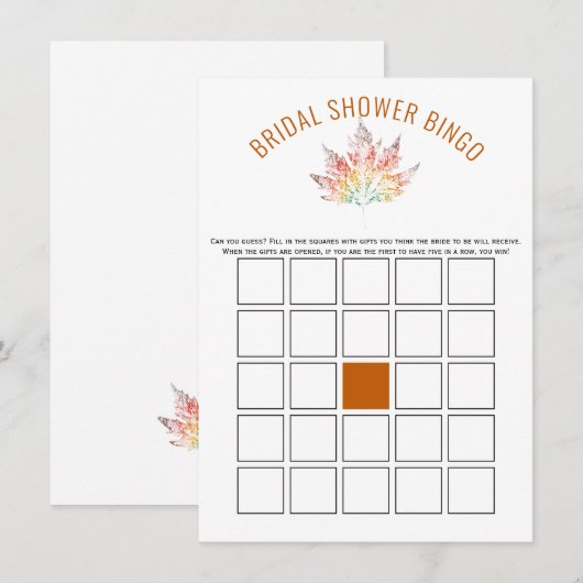 Leaf print sinaasappel vrijgezellenfeest bingo spe informatiekaartje (Voorkant / Achterkant)