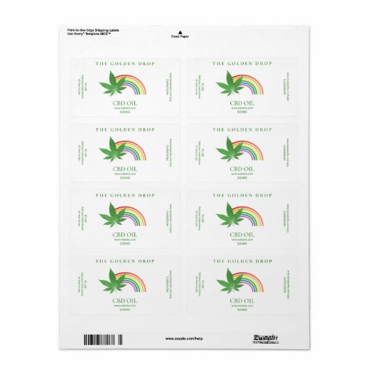 Leaf Rainbow White CBD Oil Labels (Full Sheet)