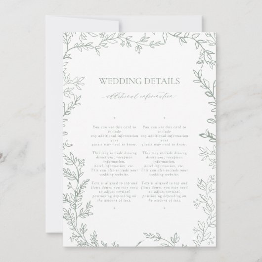 Leaf Sage Green Elegant Monogram Details Huwelijk Kaart (Achterkant)