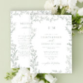 Leaf Sage Green Elegant Monogram Details Huwelijk Kaart