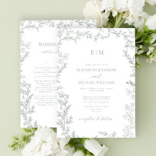 Leaf Sage Green Elegant Monogram Details Huwelijk Kaart