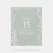 Leaf Sage Green Elegant Monogram Tafelnummer Acryl Bord (Voorkant)
