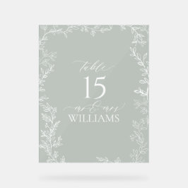Leaf Sage Green Elegant Monogram Tafelnummer Acryl Bord