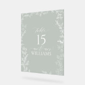 Leaf Sage Green Elegant Monogram Tafelnummer Acryl Bord (Hoek)