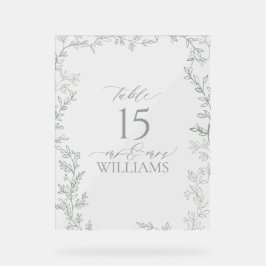 Leaf Sage Green Elegant Monogram Tafelnummer Acryl Bord