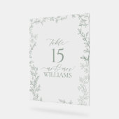 Leaf Sage Green Elegant Monogram Tafelnummer Acryl Bord (Hoek)