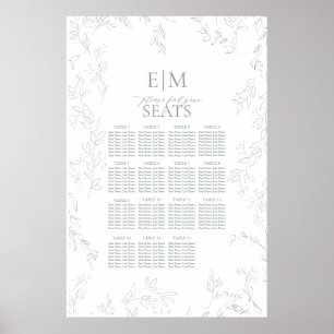 Leaf Sage Green Elegant Monogram Trouwstoelen Poster