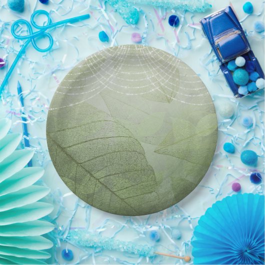 Leaf Sage Green Silver Glitter Fantasy Papieren Bordje (Feest)