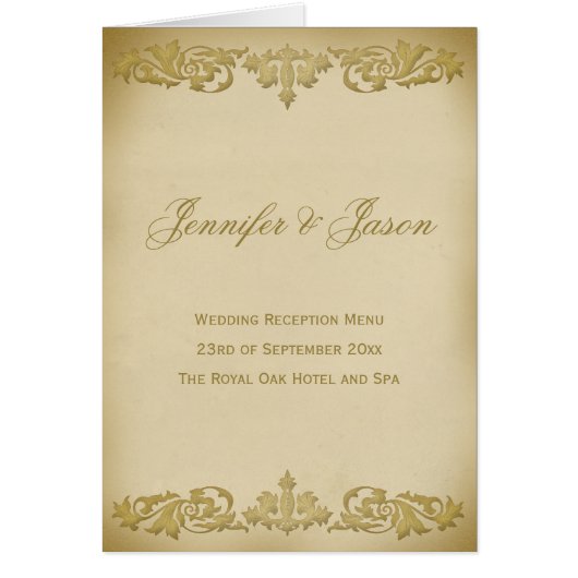 Leaf Scroll Style Wedding Menu in Beige (Voorkant)