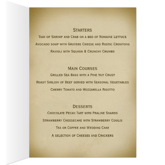  Leaf Scroll Style Wedding Menu in Beige (Binnen (Rechts))