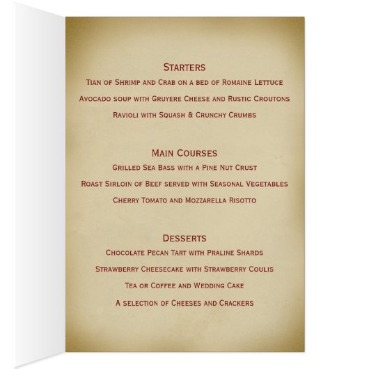 Leaf Scroll Style Wedding Menu in Bourgogne (Binnen (Rechts))