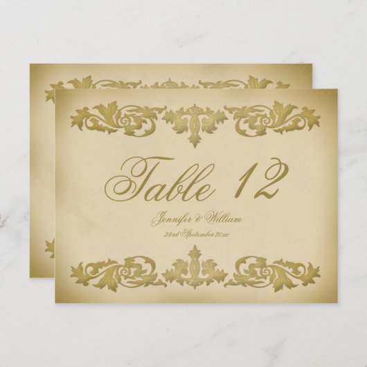  Leaf Scroll Trouwtafel Nummer Briefkaart (Voorkant / Achterkant)