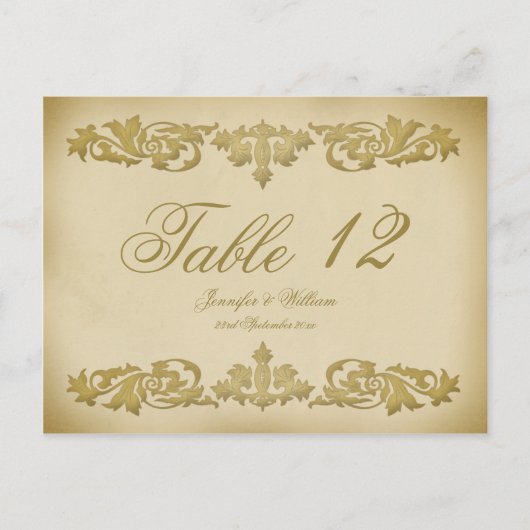 Leaf Scroll Trouwtafel Nummer Briefkaart (Voorkant)