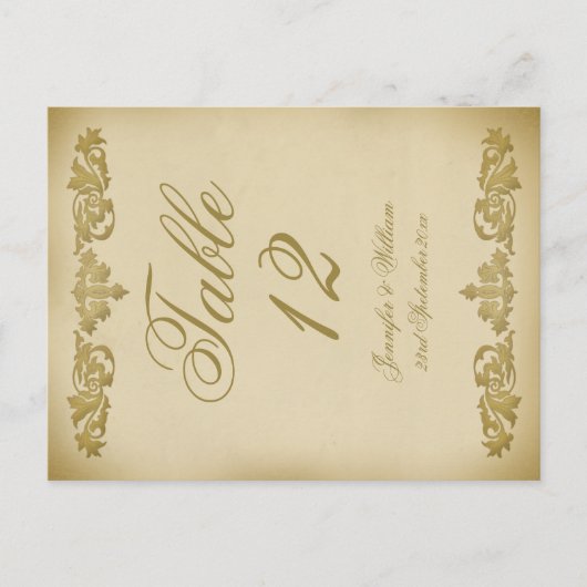 Leaf Scroll Trouwtafel Nummer Briefkaart (Voorkant)