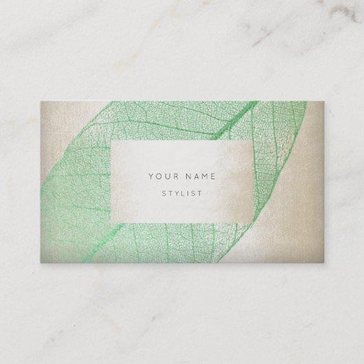 Leaf Skeletron Mint Ivory Pastel Delicate Glam Afsprakenkaartje (Voorkant)