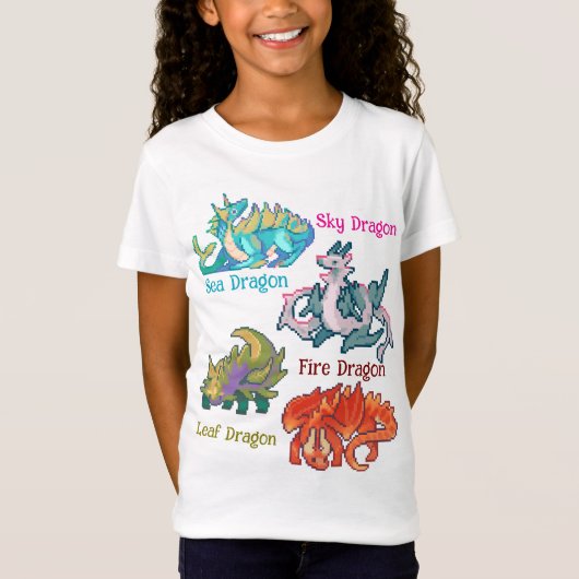 Leaf, sky, fire, sea Dragon pixel art T-shirt (Voorkant)