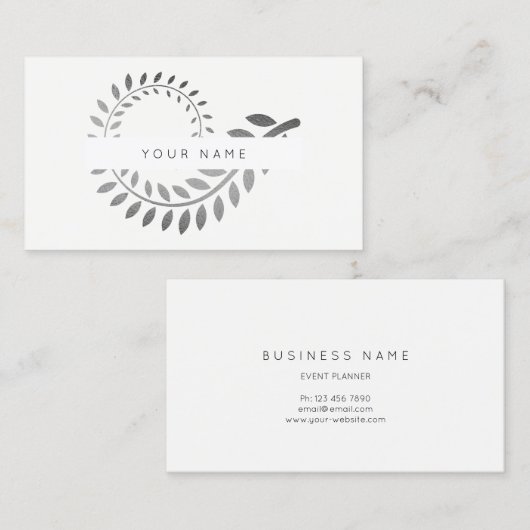 Leaf Spirale Botanic Silver Gray White Visitekaartje (Voorkant / Achterkant)