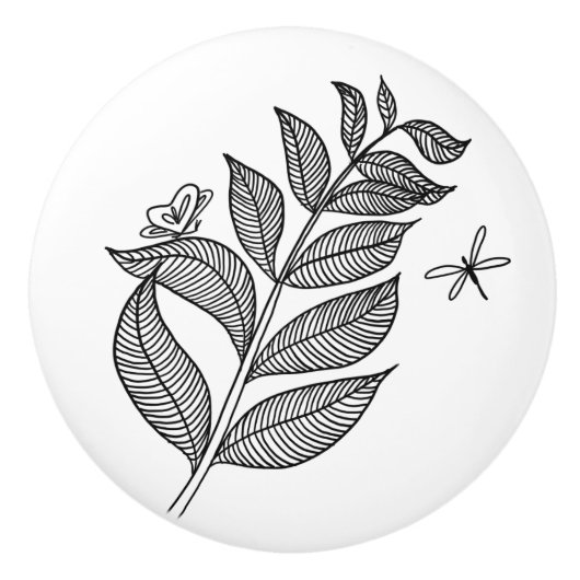 Leaf Sprig #1 Keramische Knob Keramische Knop (Voorkant)