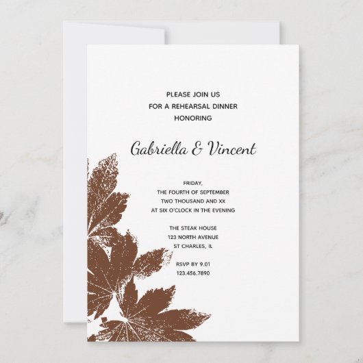 Leaf Stamp Wedding Rehearsal Dinner Kaart (Voorkant)