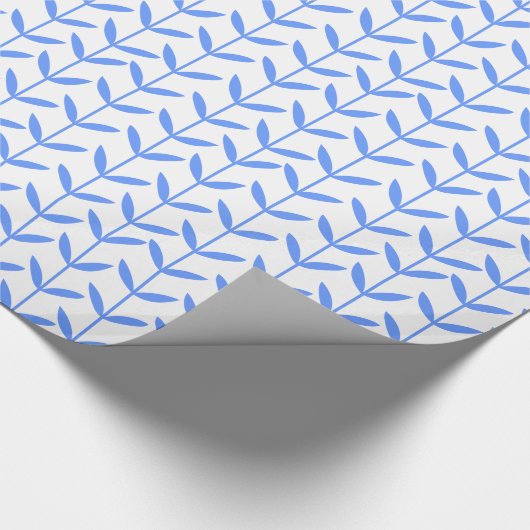 Leaf Stems - Baby Blue op White Cadeaupapier (Hoek)