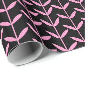 Leaf Stems - Roze op zwart Cadeaupapier (Rol Hoek)