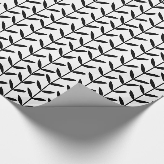 Leaf Stems - Zwart op wit Cadeaupapier (Hoek)