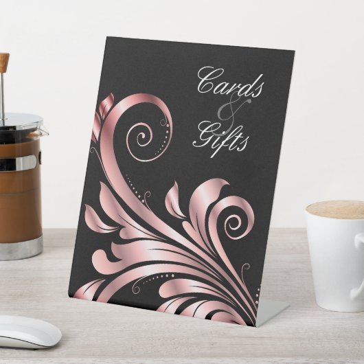 Leaf Swirl Bruiloft Roos Goud Zwart Roze Reclamebord Met Voetstuk (Insitu)