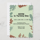 Leaf Theme First Birthday Invitation Kaart (Voorkant)