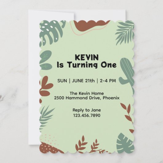 Leaf Theme First Birthday Invitation Kaart (Voorkant)
