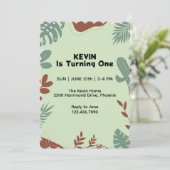Leaf Theme First Birthday Invitation Kaart (Staand voorkant)
