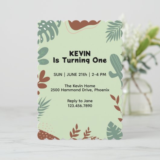 Leaf Theme First Birthday Invitation Kaart (Staand voorkant)