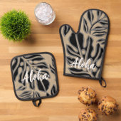 Leaf Tiki Black Hawaiian Tropical Ovenwant & Pannenlap Set (Top down)
