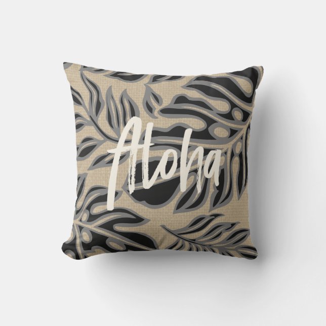 Leaf Tiki Charkolen Hawaiian Tropisch Omkeerbaar Buitenkussen (Voorkant)