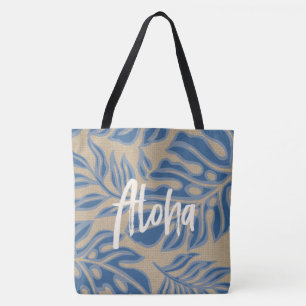 Leaf Tiki Indigo Blue Hawaiian Tropical Beach Bag Tote Bag